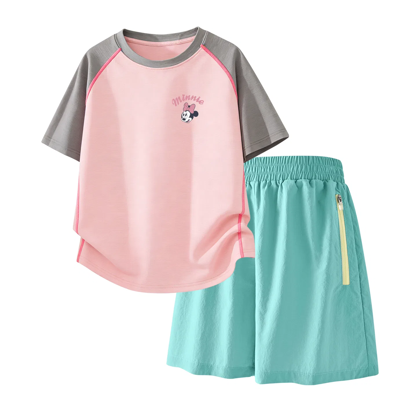Детский спортивный костюм Casual Sportswear 2 Piece Set Disney, Silicone Di-Up K Gray Pink+Solid Color Mint Blue