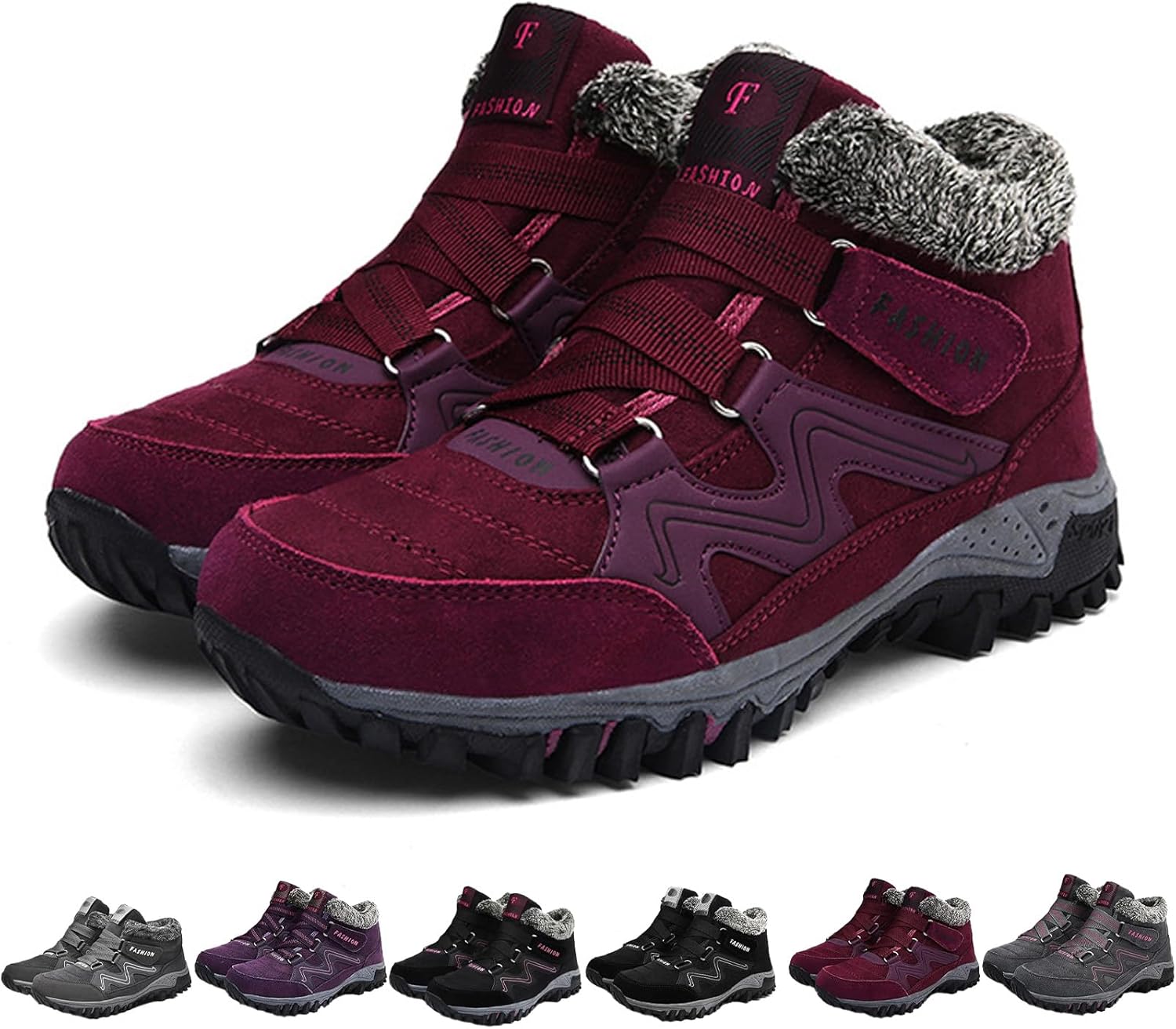 

Женские/мужские зимние теплые ботинки, противоскользящие прогулочные плюшевые треккинговые кроссовки, теплые водонепроницаемые короткие ботинки для снега Ghtrhsb, красный