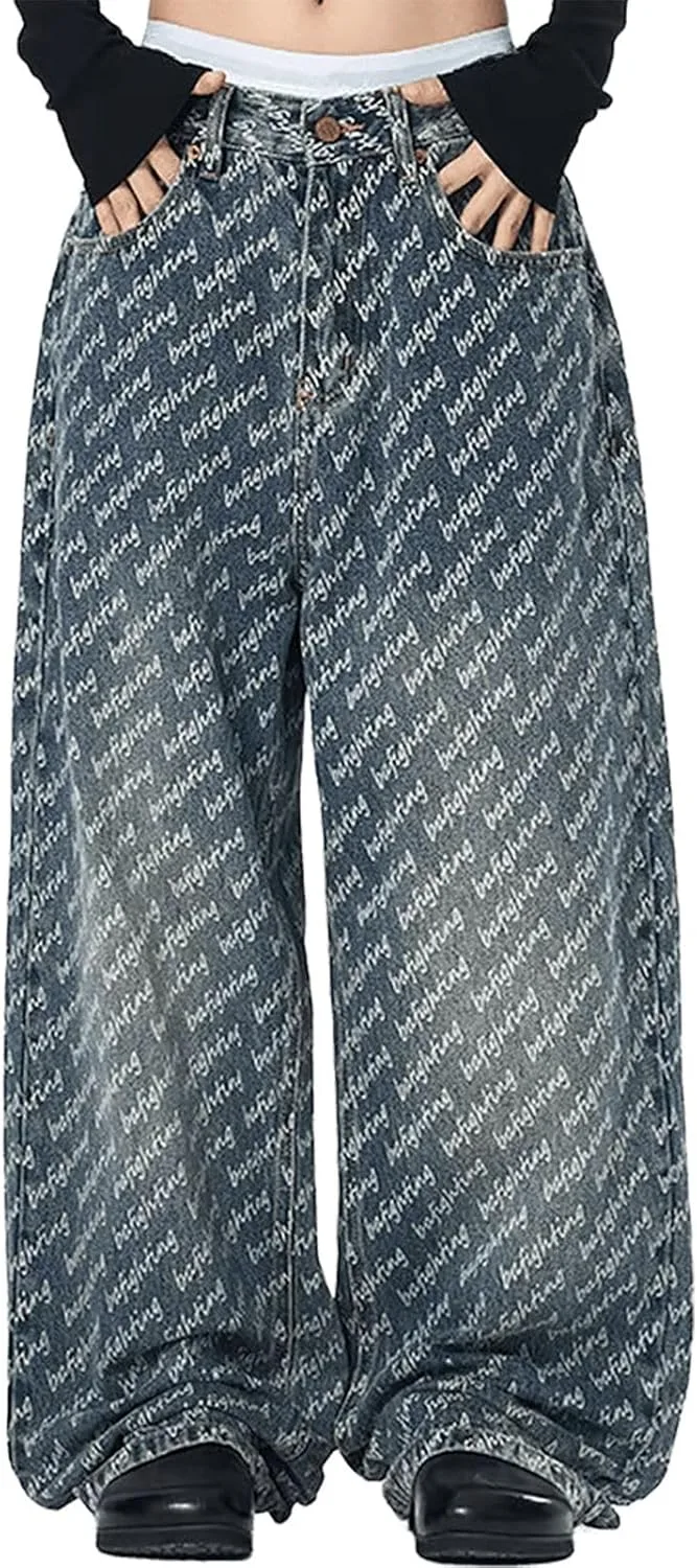 

Джинсы женские High Waisted Baggy Flare с принтом Y2K FEUSEUZ