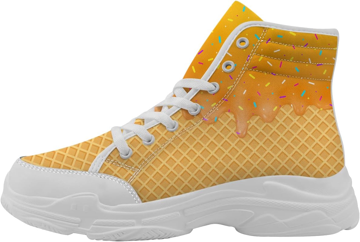 

Женские кеды с высоким берцем Ice Cream, на шнуровке, из холста, подарок для нее и для него Quorax, белый/оранжевый