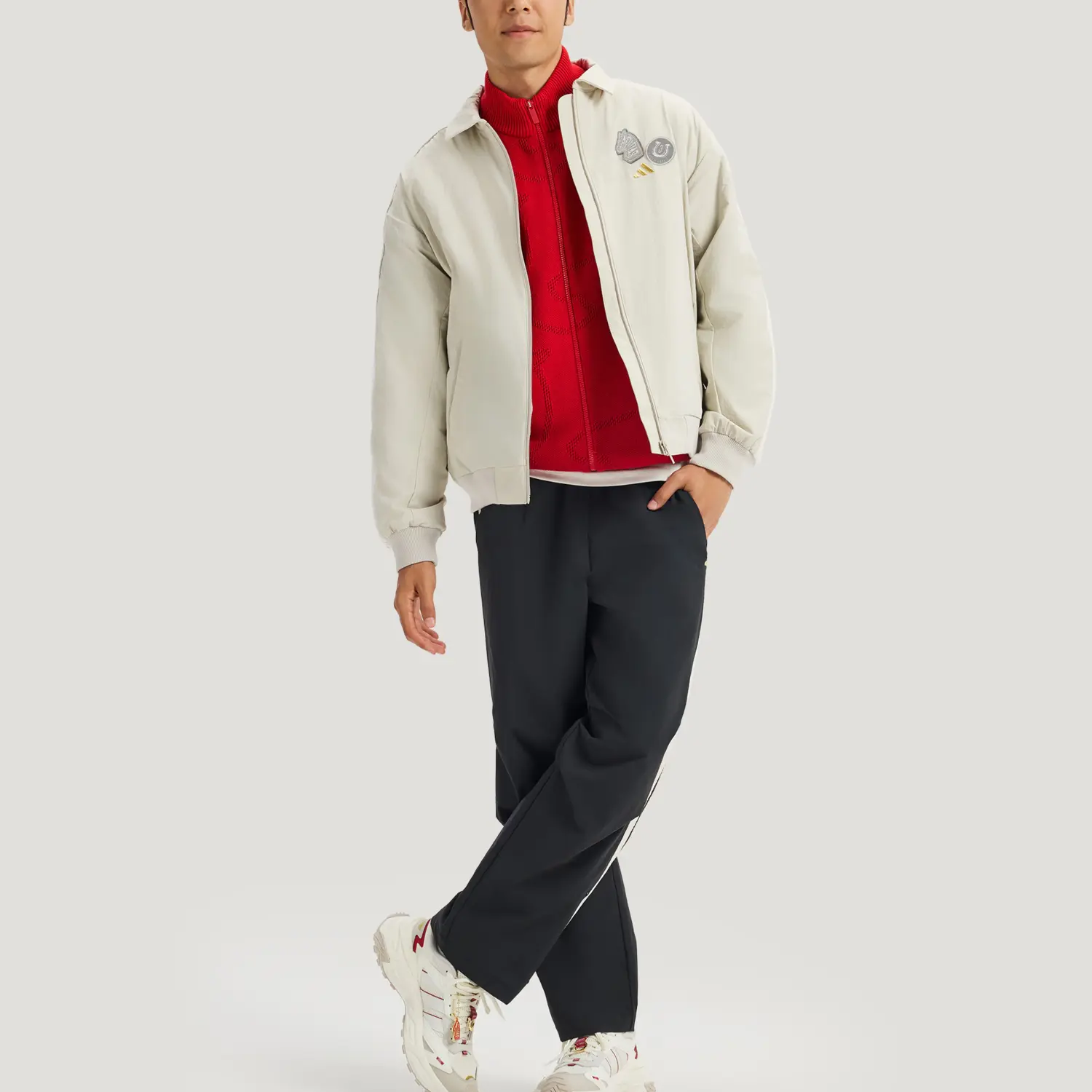 Adidas Мужская куртка CNY Jackets Miracle Bauxite, коричневый лацкан, умеренный профиль «пилот» — фото 4