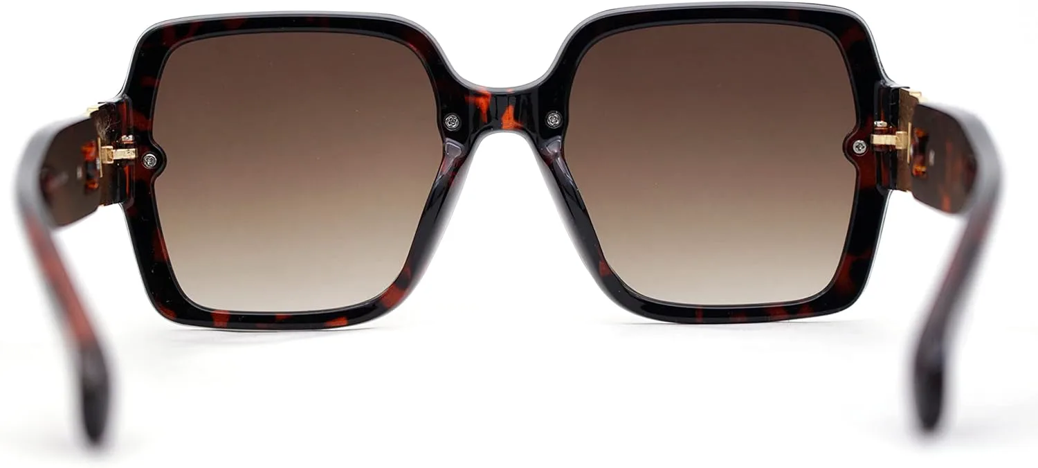 

SA106 Женские солнцезащитные очки в стиле модерн без оправы с цепочкой и декоративными элементами, прямоугольной формы, увеличенного размера, Tortoise - Brown