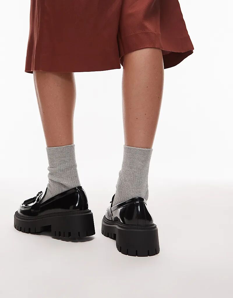 Лоферы Topshop Cameron с кисточками и рифленой подошвой, черного цвета — фото 4
