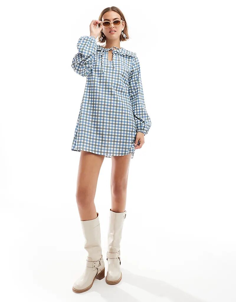 

Мини-платье с большим воротником в клетку ASOS DESIGN