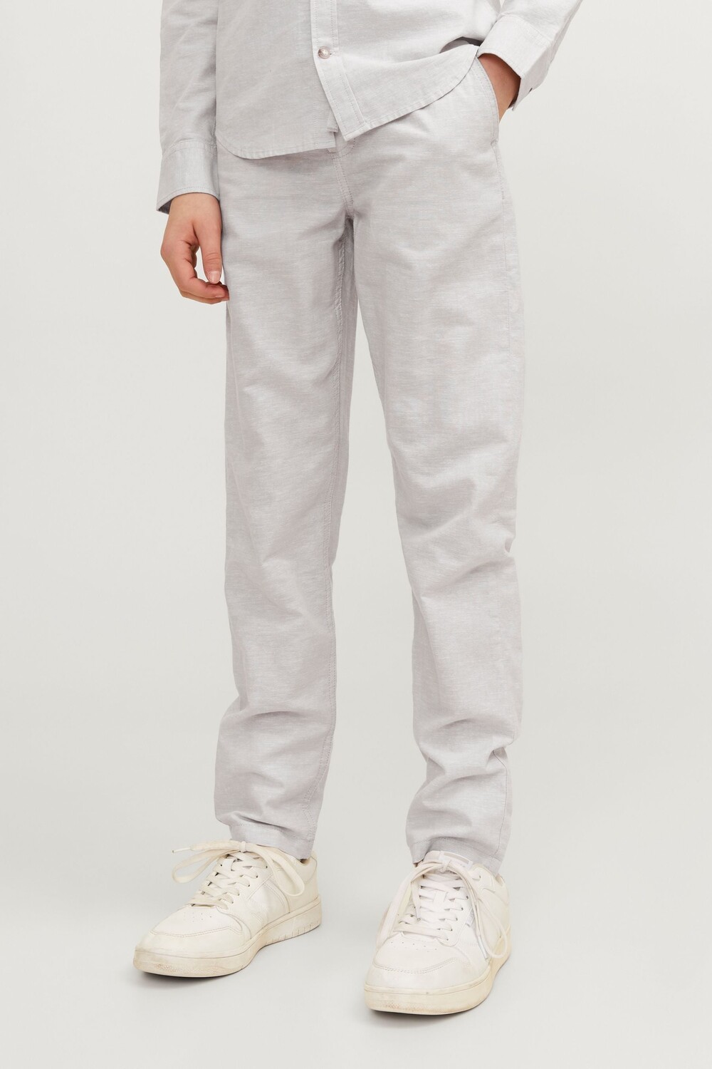 

Брюки из смесового льна с кулиской на талии Jack & Jones Junior, серый