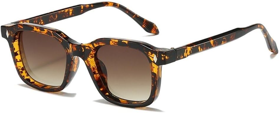 

Квадратные женские модные солнцезащитные очки UV400 в стиле ретро с заклепками, прозрачные с градиентом, мужские модные солнцезащитные очки SKFGNX, Leopard Tea Gradient