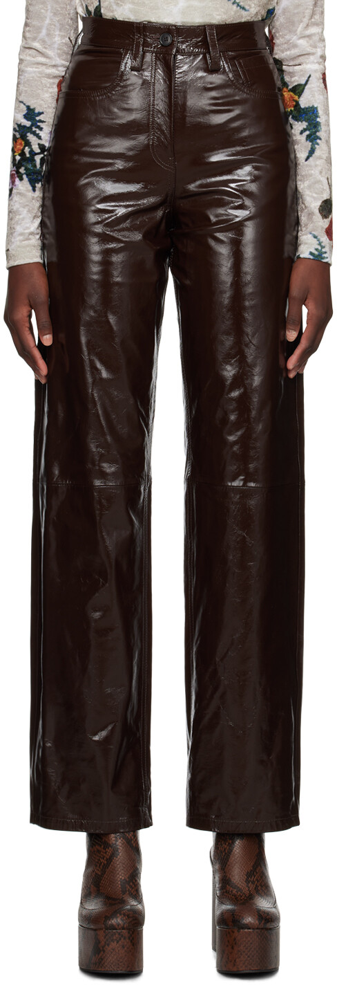 

Коричневые кожаные брюки с пятью карманами Dries Van Noten, Коричневый, Коричневые кожаные брюки с пятью карманами Dries Van Noten