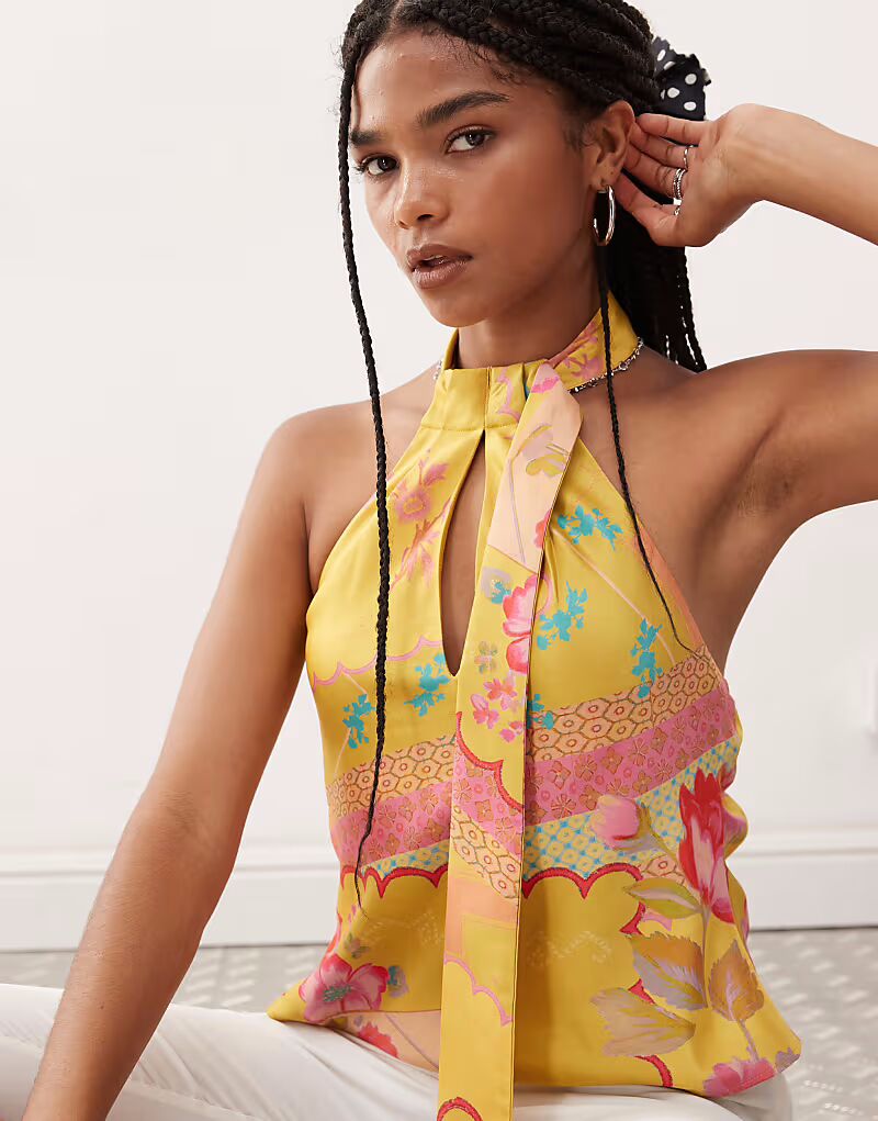 

Топ с шарфом и желтым цветочным принтом Reclaimed Vintage