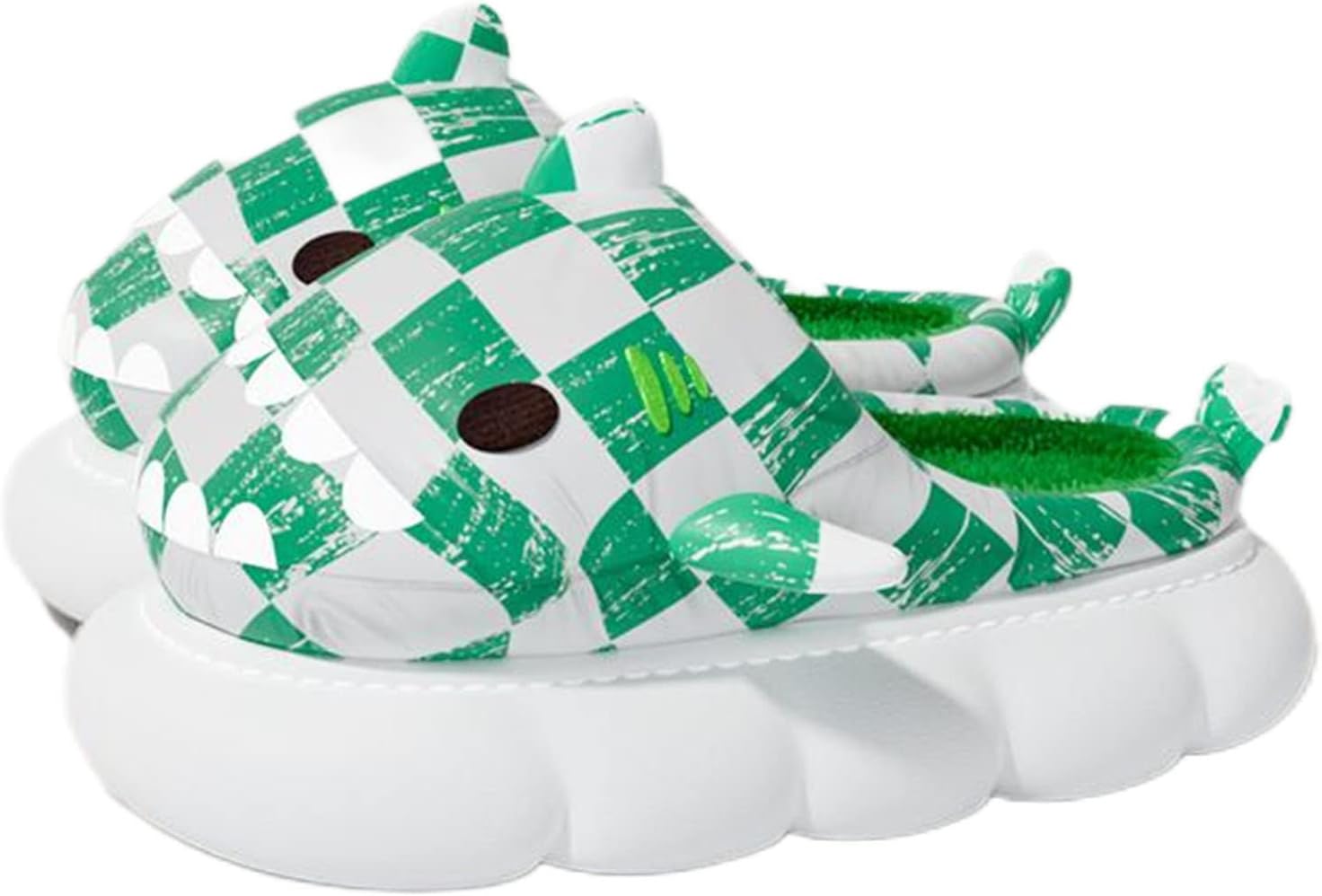 

Милые мультяшные тапочки с акулами Zureto из хлопка, зимние домашние и тапочки для женщин и мужчин, зеленый