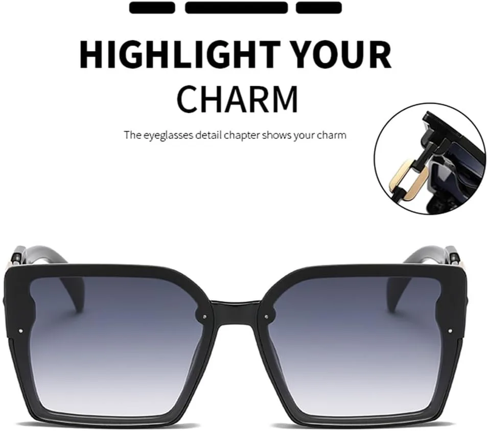 

Солнцезащитные очки с модной цепочкой, стильными зеркальными дужками, крупной оправой, женские солнцезащитные очки в минималистичном стиле, ретро-стиль HHZZYVY, Black