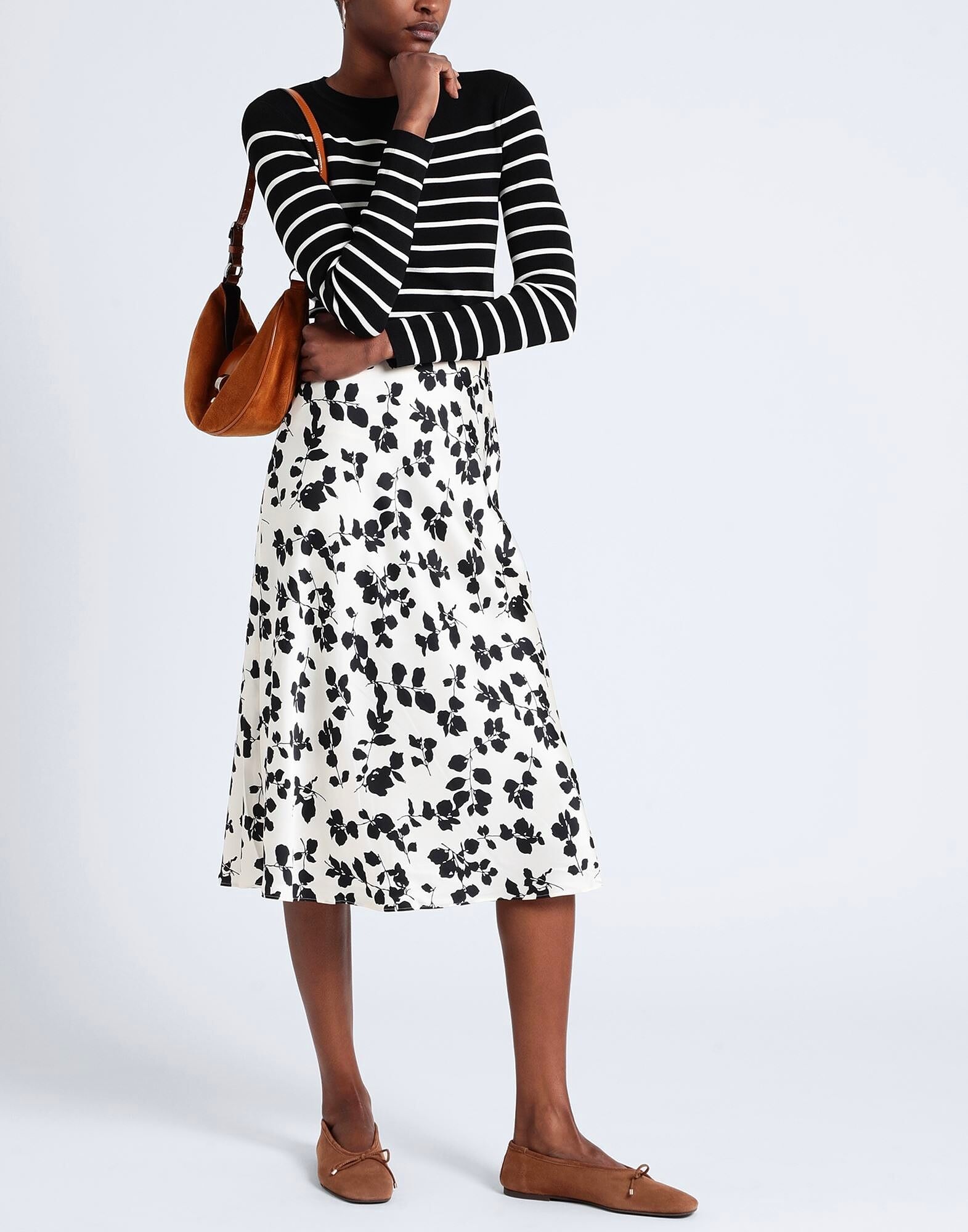 Юбка миди Leaf-Print Charmeuse Midi Skirt Ralph Lauren, айвори — фото 2