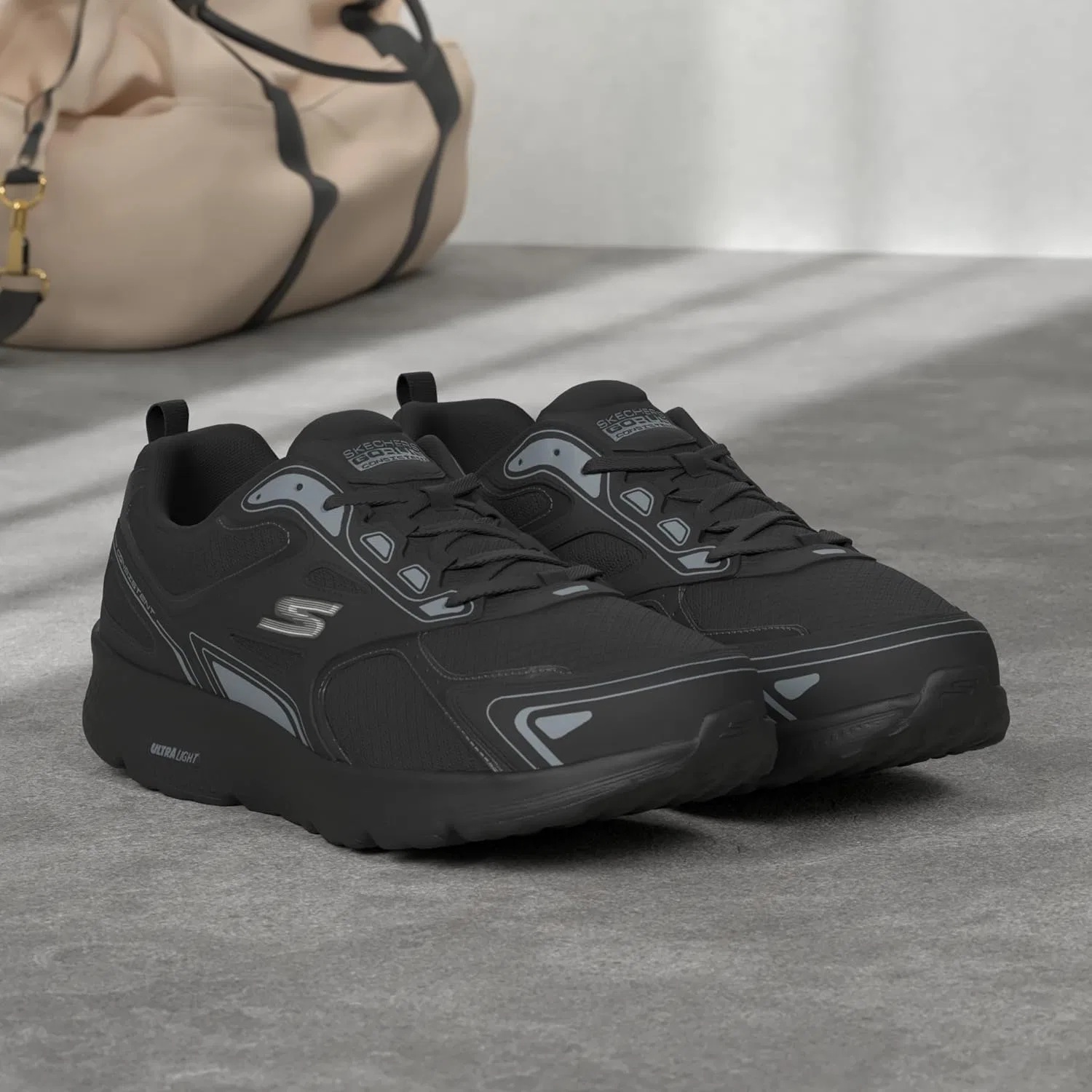 Мужские кроссовки Skechers Go Run Consistent, 3-Black Leather Synthetic Charcoal Trim — фото 2