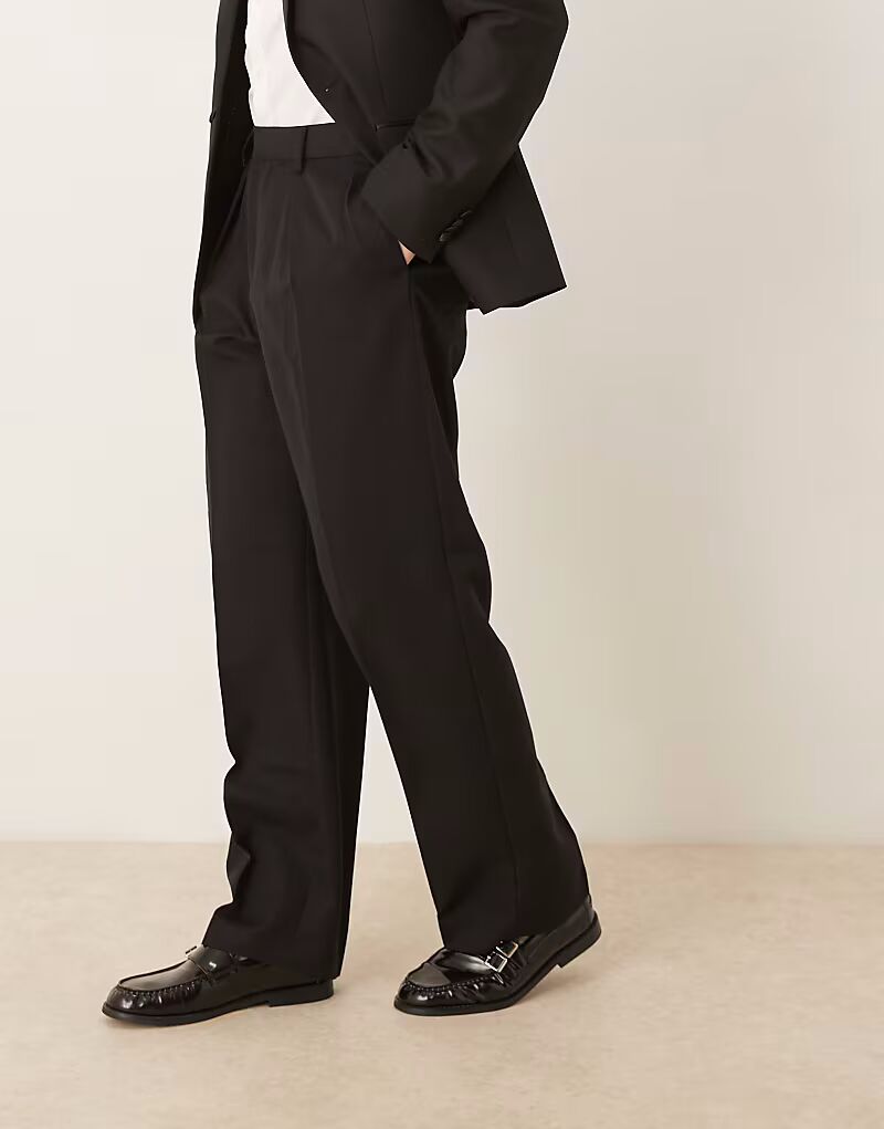 

Элегантные широкие брюки с двойными складками черного цвета от ASOS DESIGN