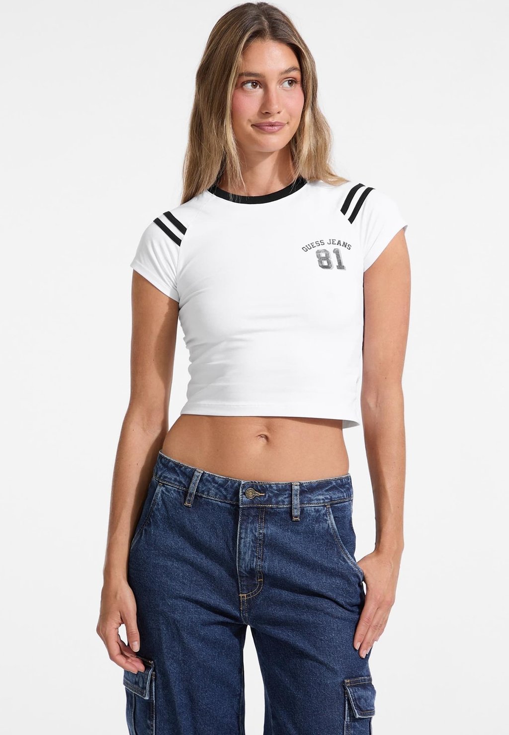 

Футболка с принтом RAGLANSCHNITT Guess Jeans, белый