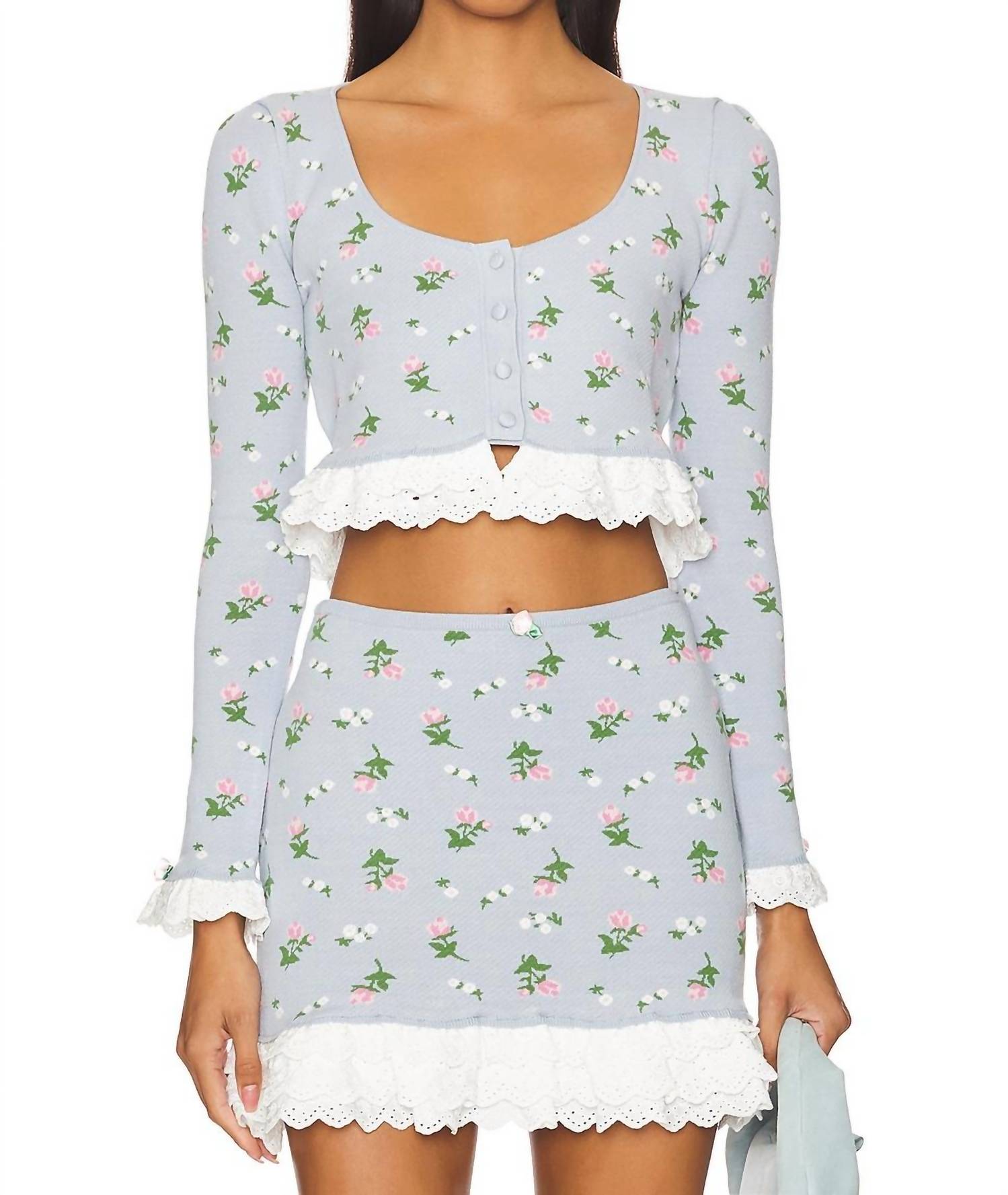 

Вязаный кардиган Amalia синего цвета for Love & Lemons