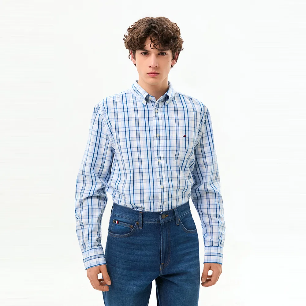 Мужская рубашка Regular Fit из поплина в среднюю клетку синяя от Tommy Hilfiger