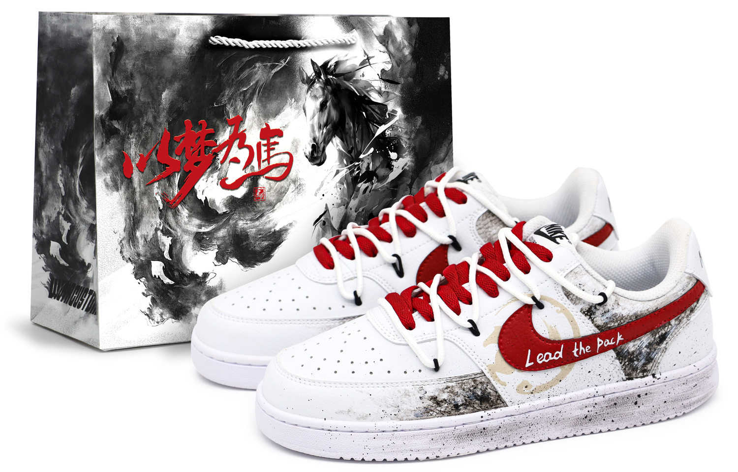 

Кроссовки мужские Court Vision 1 CNY Year Of The Horse с амортизацией Crow Manufacturing и износостойкой подошвой для скейтбординга Nike, красный белый