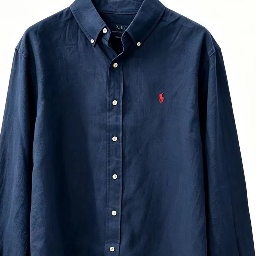 Рубашка классическая модель Polo Ralph Lauren темно-синяя — фото 4