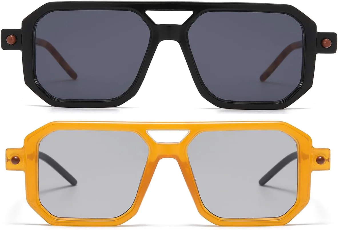 

Ретро-солнцезащитные очки-авиаторы 70-х годов для женщин и мужчин, модные квадратные очки с защитой от УФ-излучения UV400 в винтажном стиле KOPKOYK, Black-orange