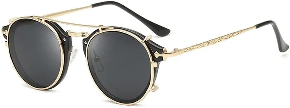 

Классические готические солнцезащитные очки в стиле стимпанк для мужчин и женщин, винтажные круглые очки, модные очки для вождения, защита от ультрафиолета UV400 KTUCN, 01 Black-black