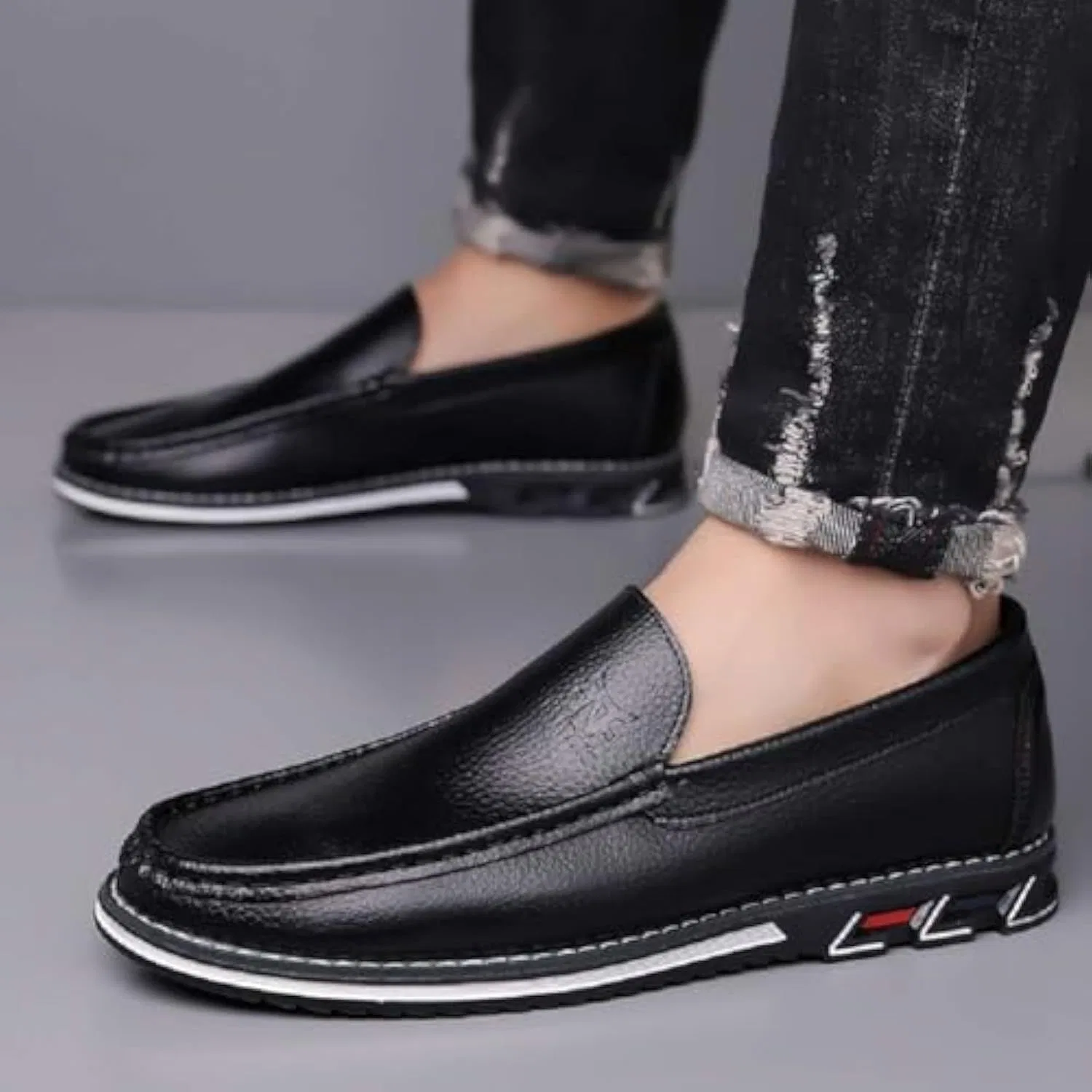 Мужские повседневные кожаные туфли-лоферы, All Black Zentavi — фото 2