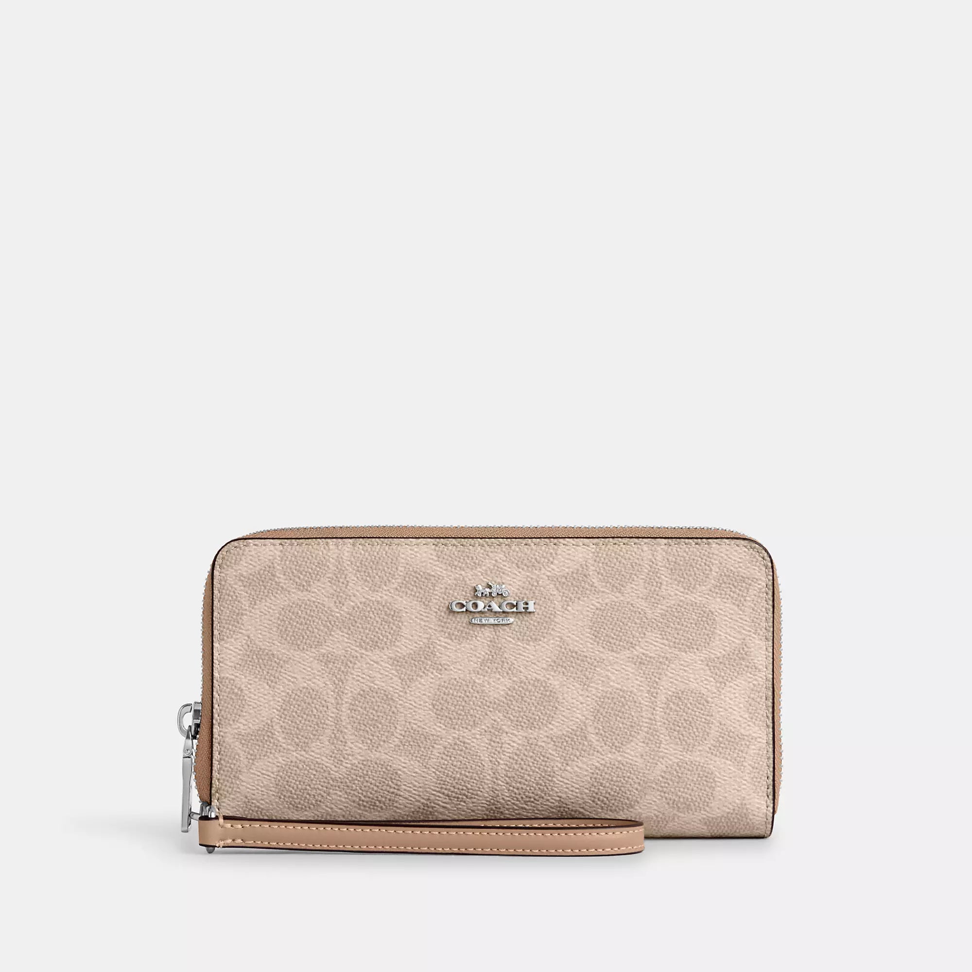 

Кошелек Coach Outlet с длинной молнией вокруг и съемным кардхолдером из фирменного полотна, серебряный