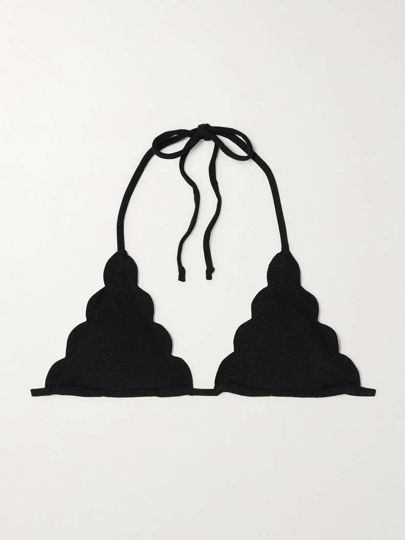 

Верх бикини Broadway из переработанного сирсакера с фестончатым краем Marysia, черный