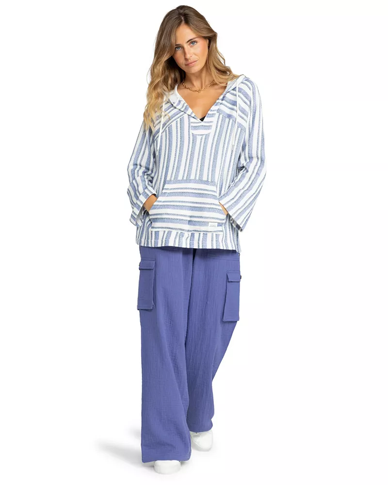

Женский пуловер с капюшоном Roxy Wild & Free, цвет Bijou Blue Sml Slk Stripe