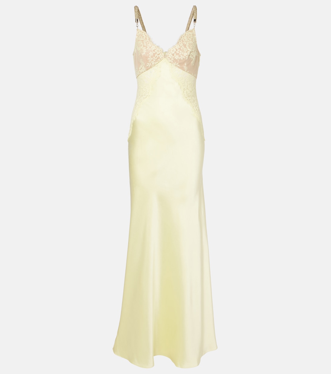 

Атласное макси-платье с кружевной отделкой от Christopher Kane Self-Portrait, желтый