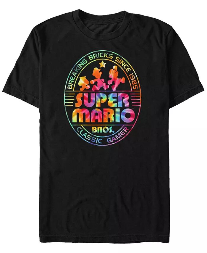 

Футболка мужская Nintendo Super Mario Rainbow Tie-Dye Breaking Bricks с коротким рукавом Fifth Sun, черный