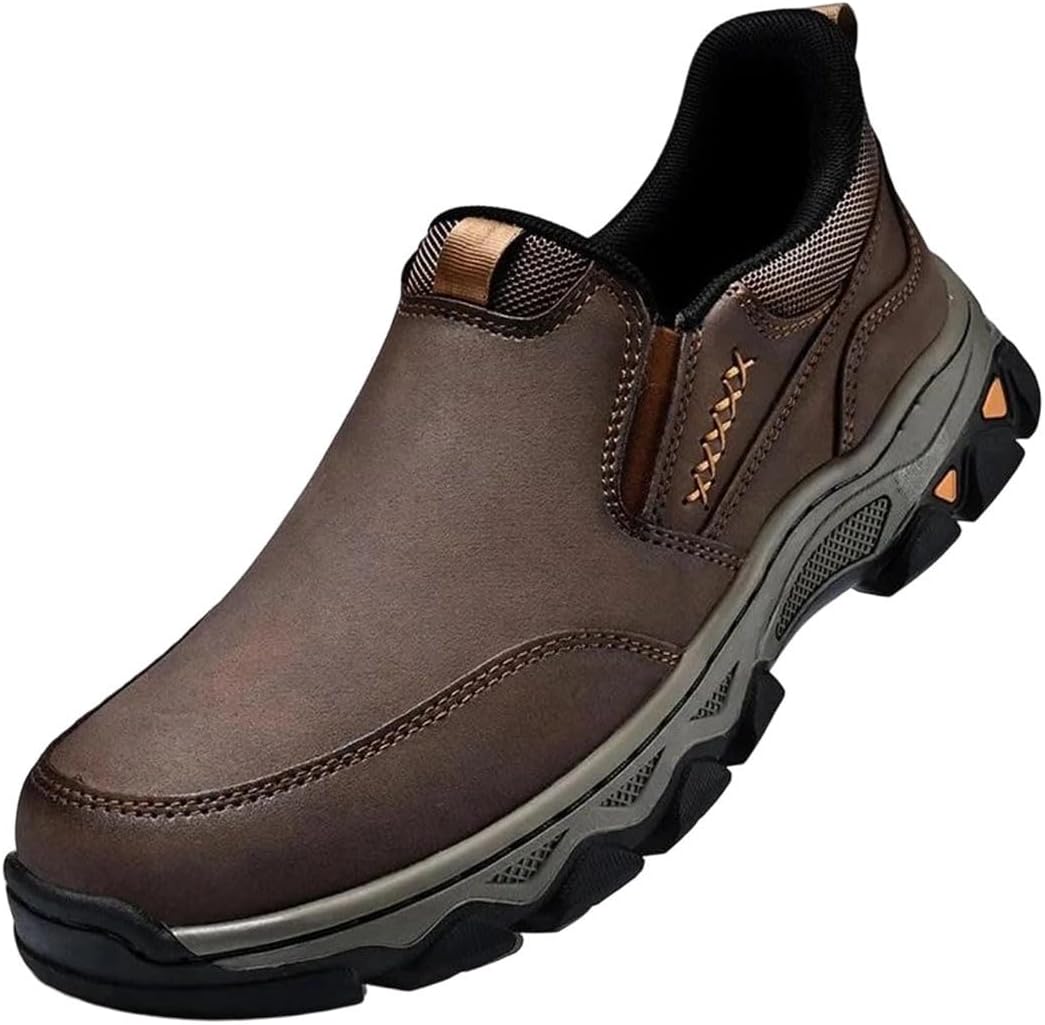 

Мужские износостойкие повседневные кожаные туфли с круглым носком Generic, темно-коричневый