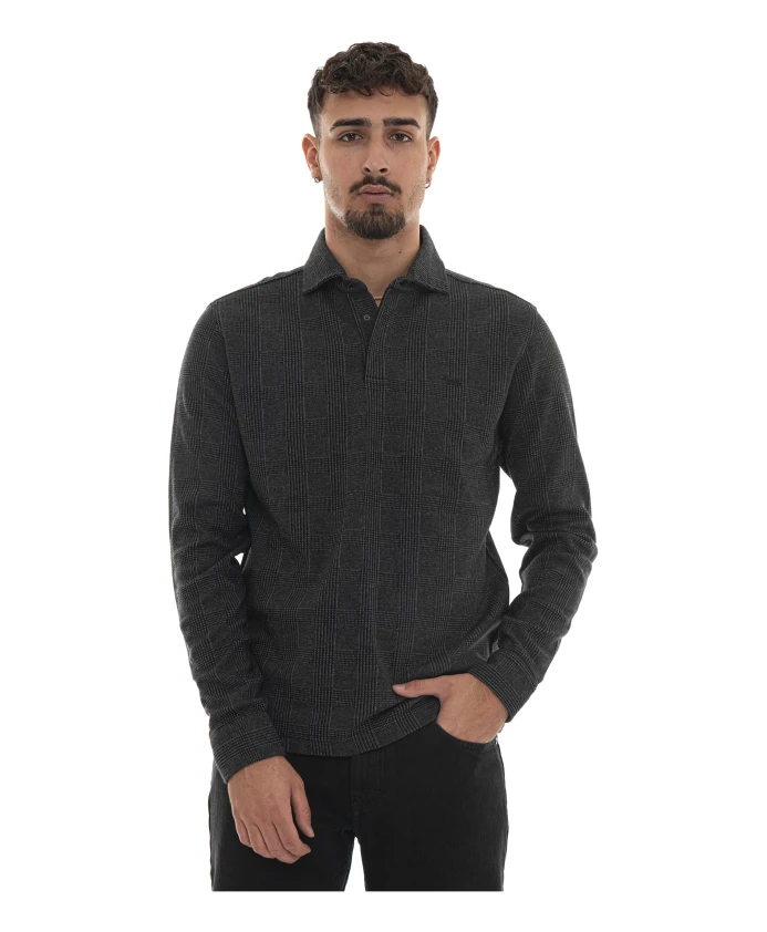 

Хлопковая рубашка-поло с длинными рукавами и клетчатым узором. Harmont & Blaine, черный