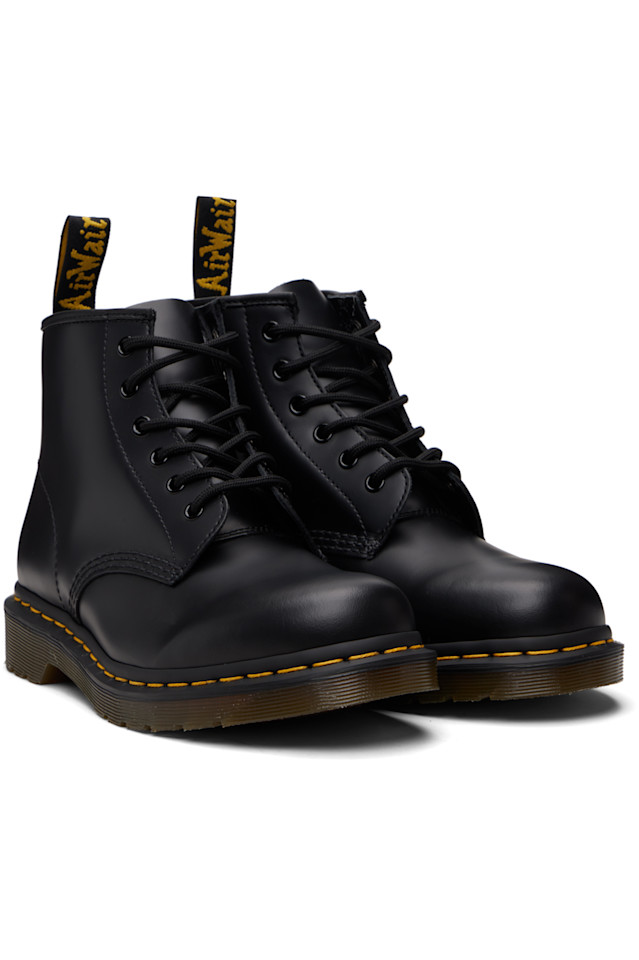 Dr. Martens Черные 101 гладкие кожаные ботильоны с желтой строчкой — фото 4