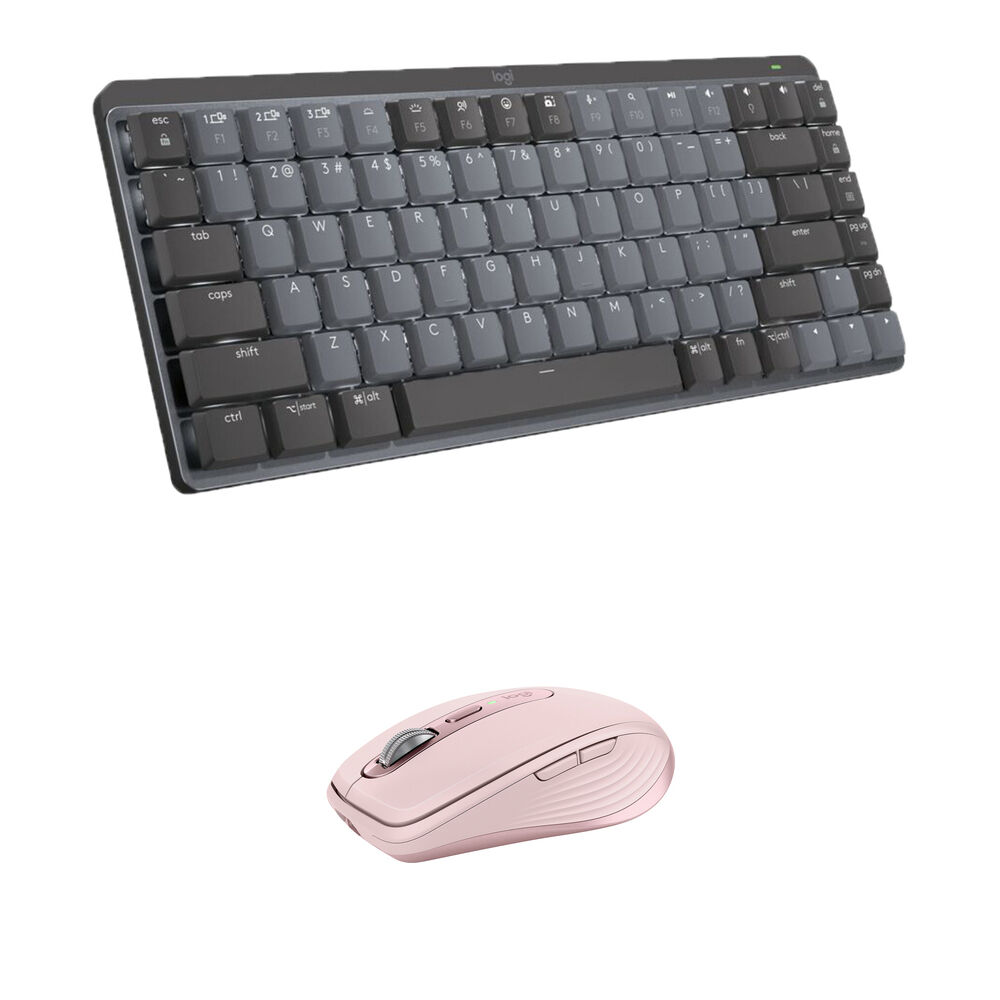 

Комплект из беспроводной механической мини-клавиатуры Logitech MX и мыши Anywhere 3S (тактильная, серо-розовая)