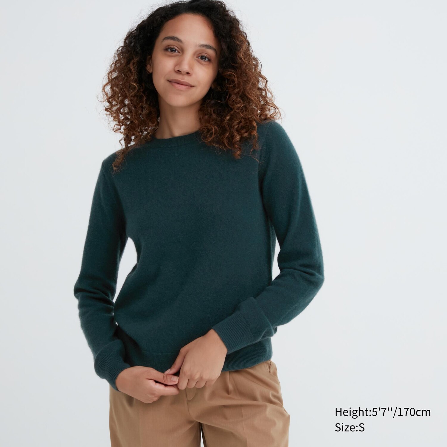 

Джемпер Uniqlo женский из кашемира с круглым вырезом, темно-зеленый
