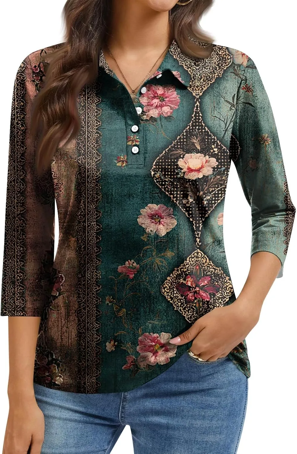 

Женская поло с длинным рукавом и абстрактным принтом