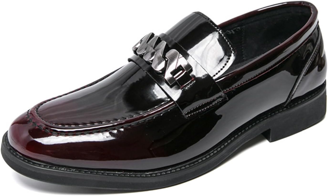 

Мужские лаковые туфли с металлическими элементами, формальные лоферы, ретро с круглым носком, массивным каблуком, удобные, нескользящие, без шнурков, с классическим дизайном для вечеринок, свадеб и деловых мероприятий Uzujbaa, красный