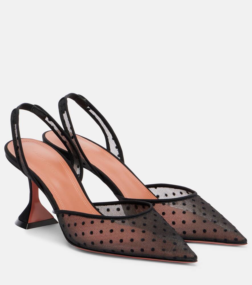 Туфли-лодочки Holli 70 point d'esprit на шлейках Amina Muaddi, Black Polka-Dot