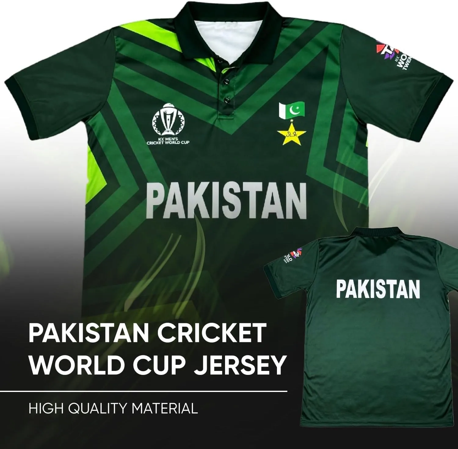 Футболка Pakistan Cricket Team Fan, Regular Fit, Strechable, 100% Polyster, размеры S, M, L — фото 3