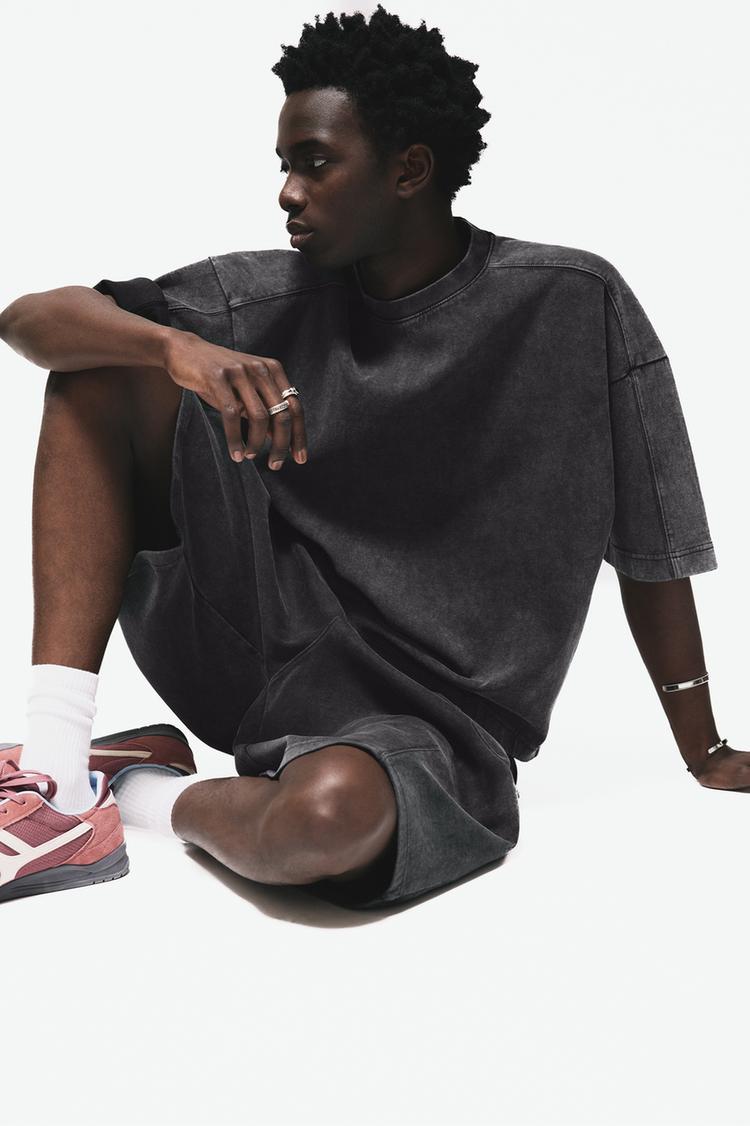 

Толстовка свободного кроя с короткими рукавами Pull And Bear, серый