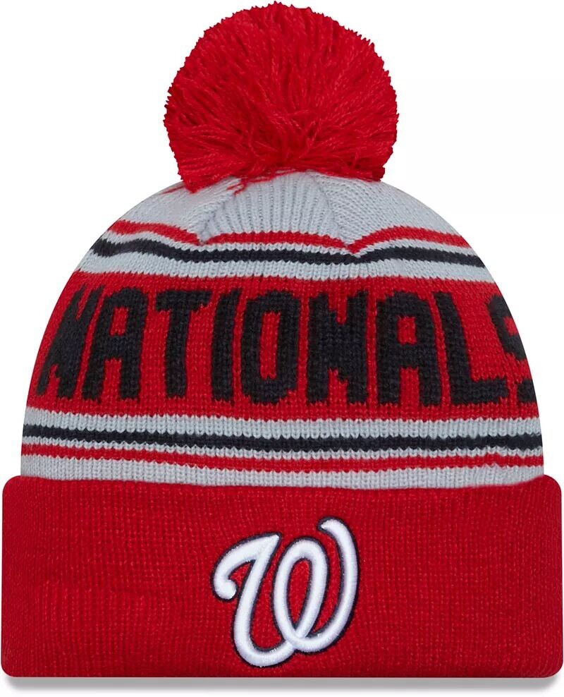 

Вязаная шапка New Era для взрослых Washington Nationals с красным словом и помпоном