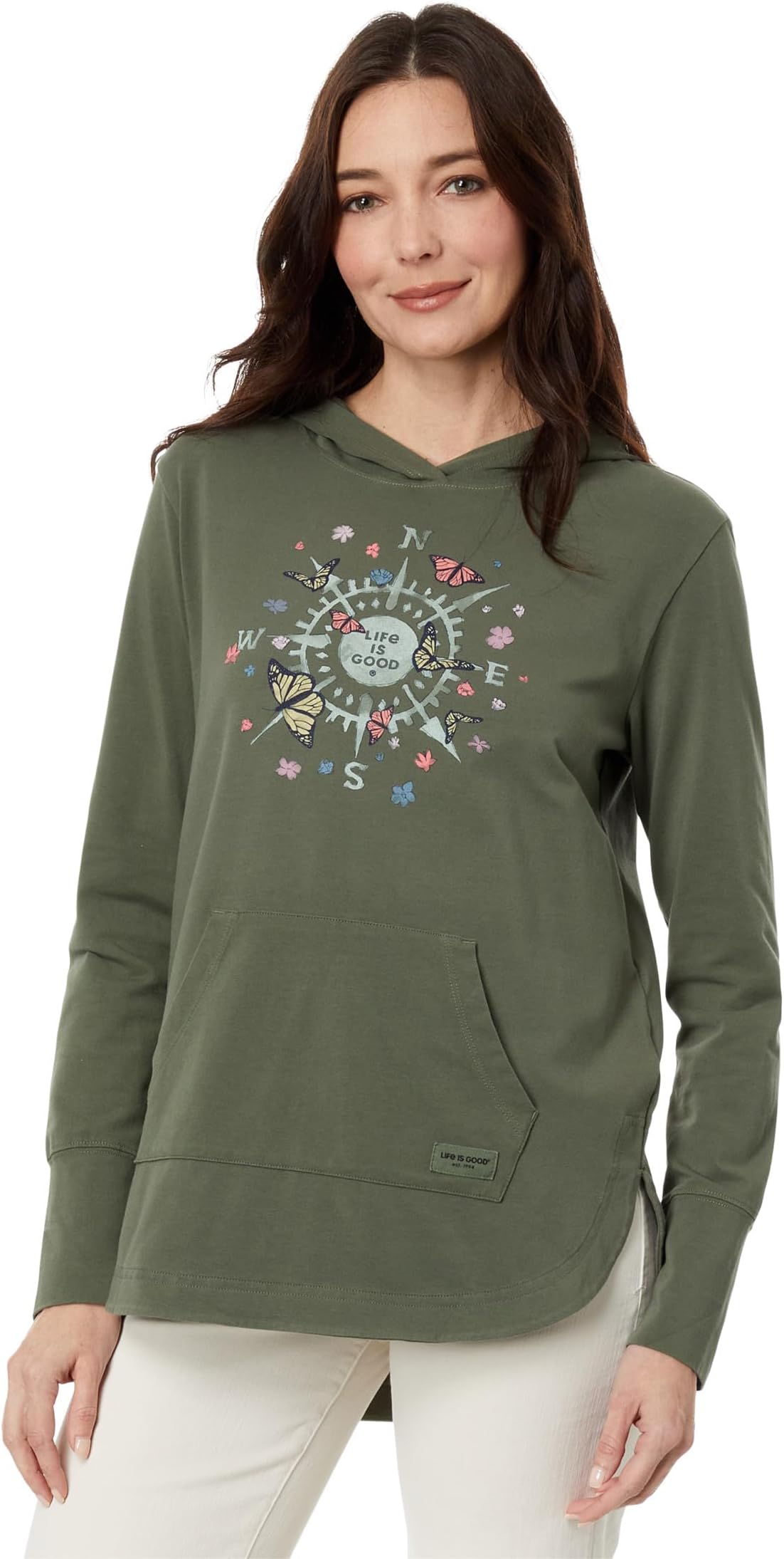 

Худи Life is Good Butterfly Compass Crusher-Flex Hoodie Tunic, цвет Dark Moss Green