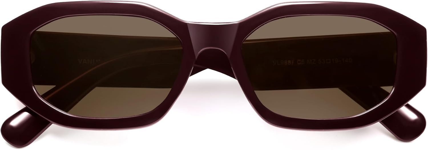 

Модные поляризованные шестиугольные солнцезащитные очки VANLINKER для женщин и мужчин в стиле ретро 90-х, прямоугольные, винтажная квадратная оправа VL9887, C5-burgundy/Brown