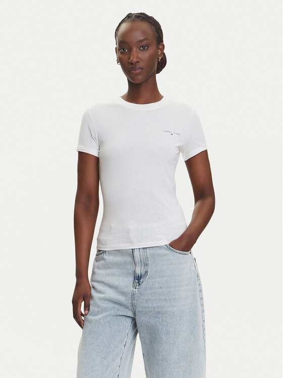 

Облегающая футболка Linear DW0DW21164 Tommy Jeans, экрю