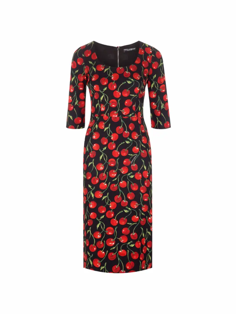 

Платье миди с вишневым принтом Dolce&Gabbana, мультиколор