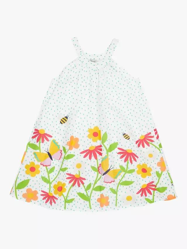 Детское хлопковое платье Frugu Kids' Myra с цветочным принтом, Happy Garden Frugi