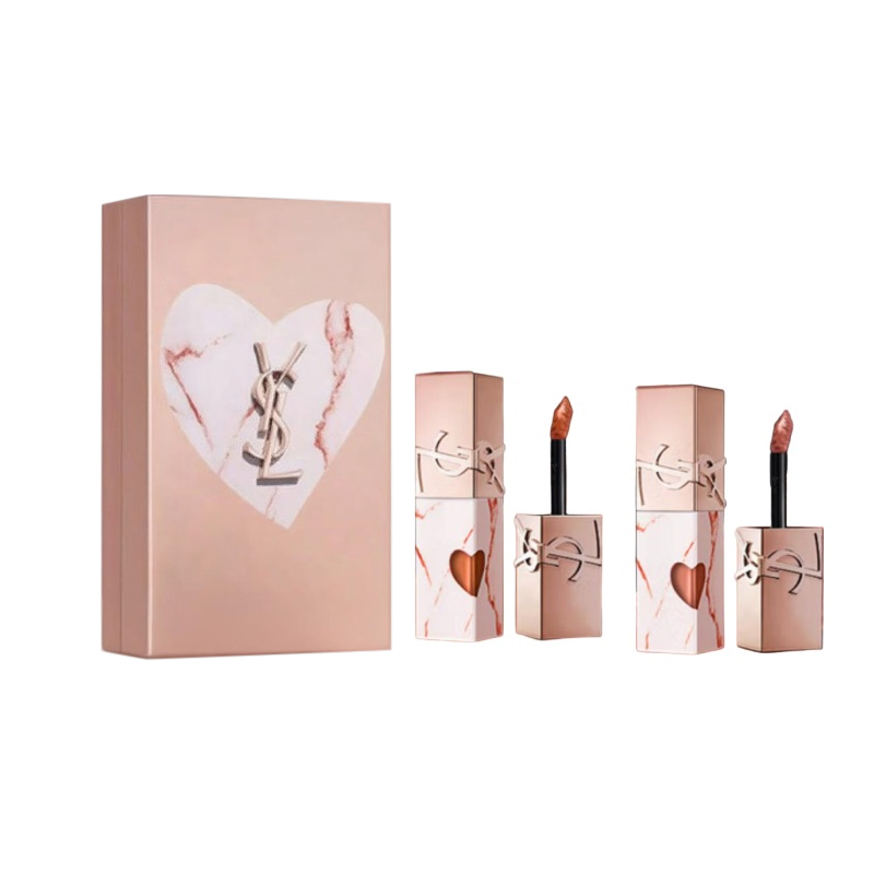 SAINT LAURENT Pink Gold Stone Qixi Limited мраморное сердце блеск для губ глянцевый легко растушевывается стойкий 5,5мл+5,5мл — фото 2
