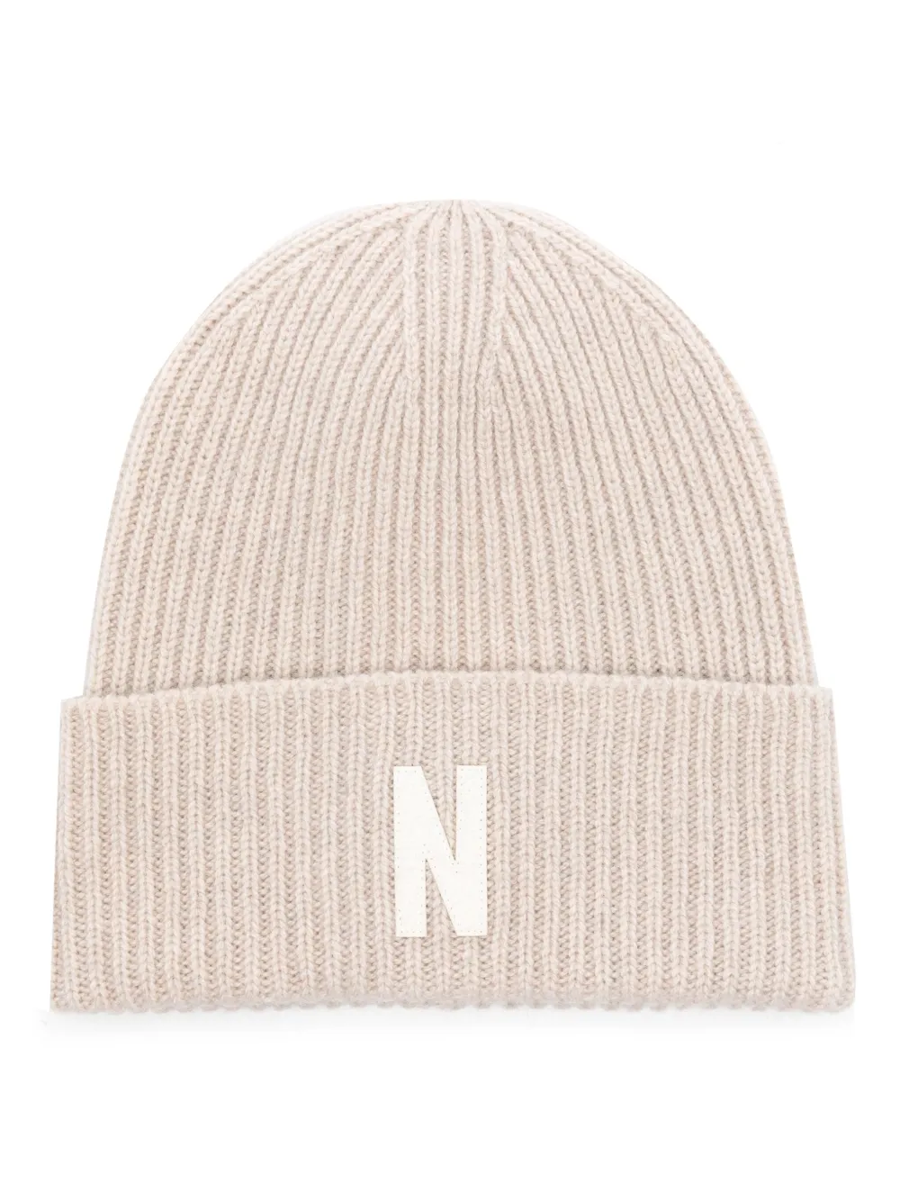 

Шерстяная шапка бини в рубчик с нашивкой-логотипом Norse Projects, нейтральный