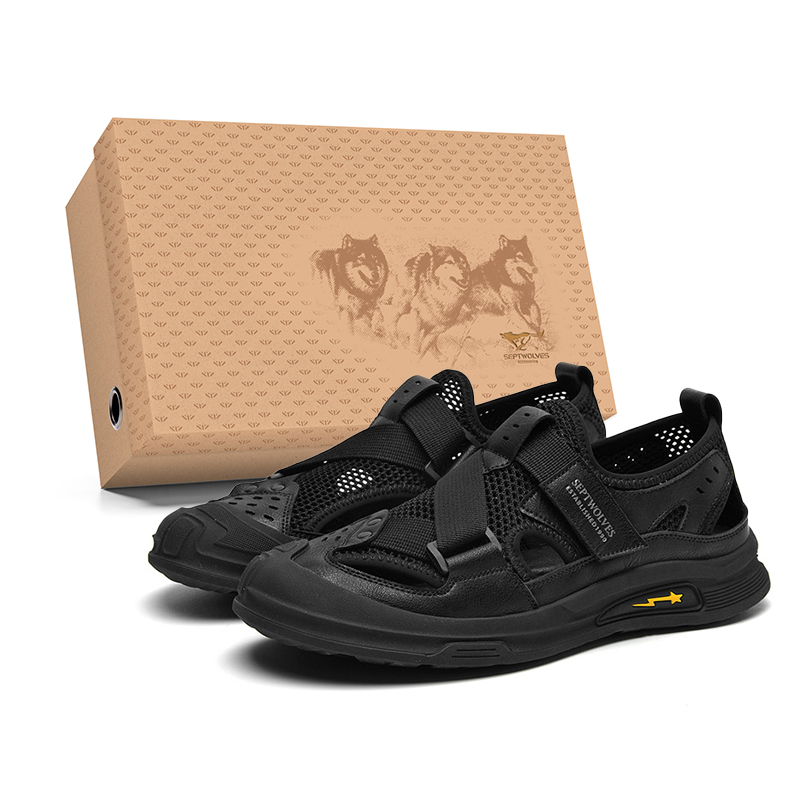 

SEPTWOLVES Пляжные сандалии унисекс черные, цвет Black (Standard Leather Shoe Size)