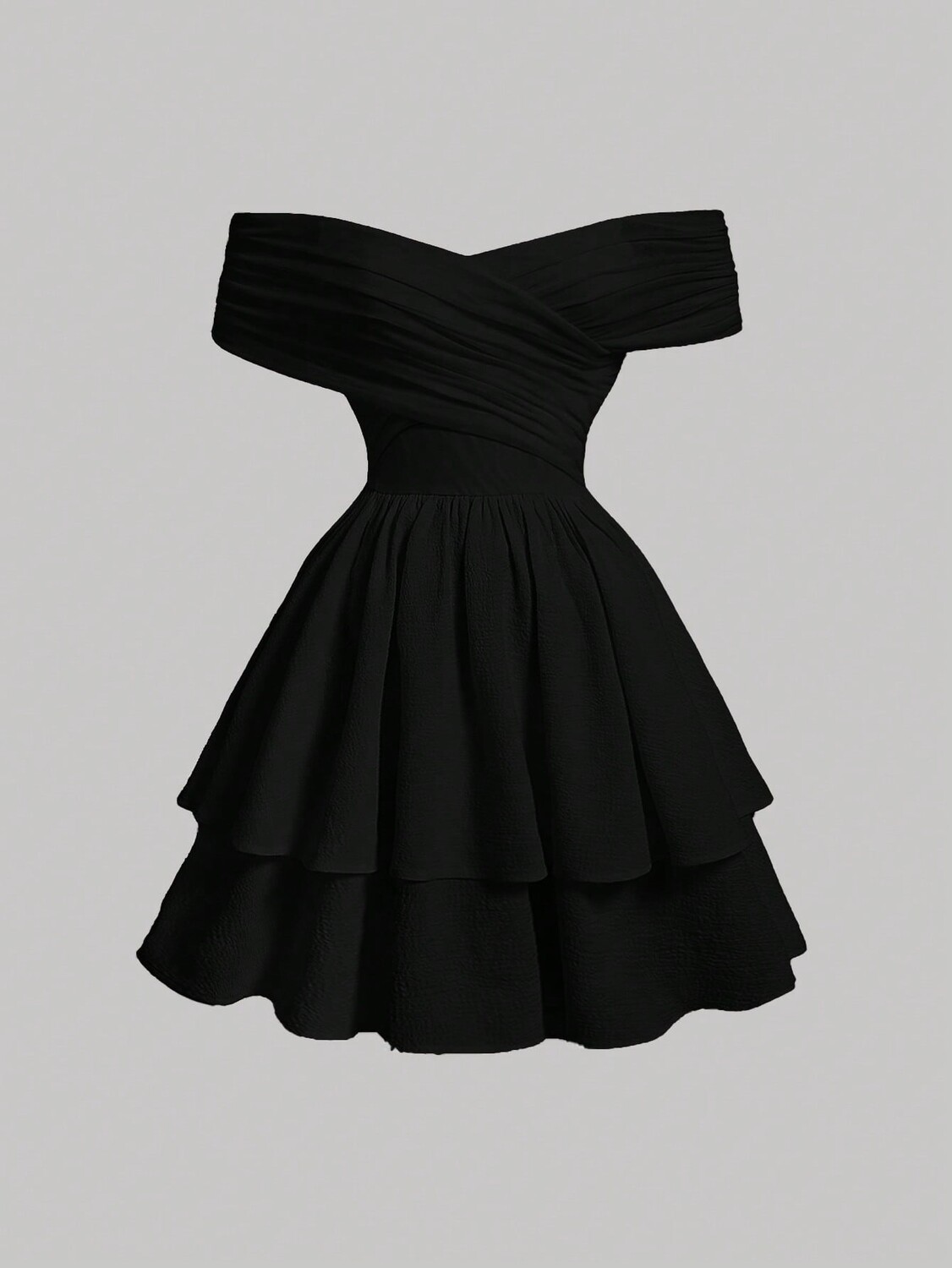 

SHEIN MOD женское однотонное многослойное платье с открытыми плечами и рюшами, черный цвет